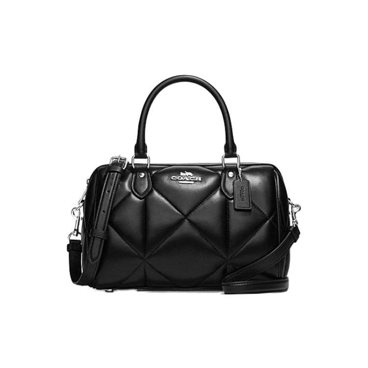 Coach Rowan 26 Solid Color Letter Logo Diamond Quilted Zipper Closure Boston Bag Women handbags Black CJ610-SVDTV