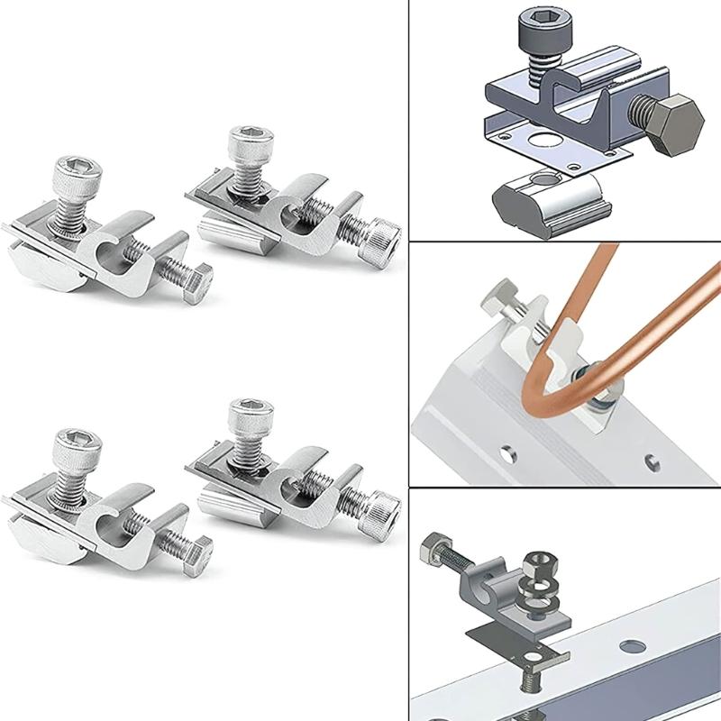 Pack of 4 Aluminum Solar Grounding Clamps with Adjustable Screws & strong Design Easy to Use for Photovoltaic Panel