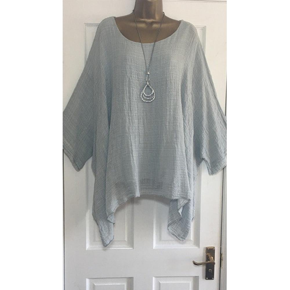 Женская футболка со средним рукавом, однотонная, повседневная, свободная, с рукавами «летучая мышь», рубашка с круглым вырезом, женский сексуальный топ больших размеров