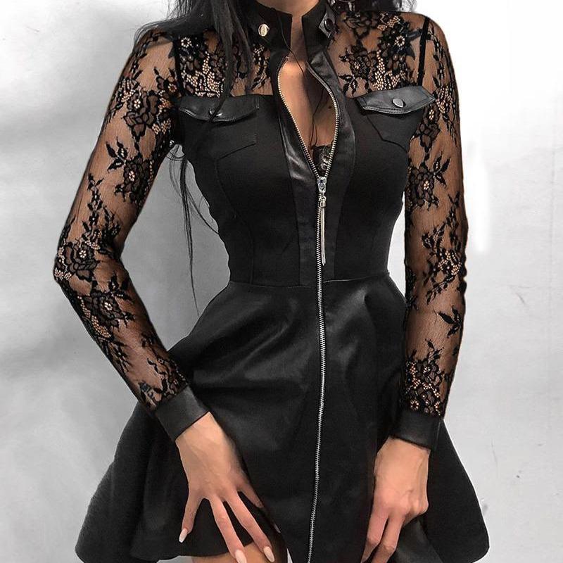 Женское платье из искусственной кожи с поясом на талии, осень/зима 2023 г.: Европейская и американская мода