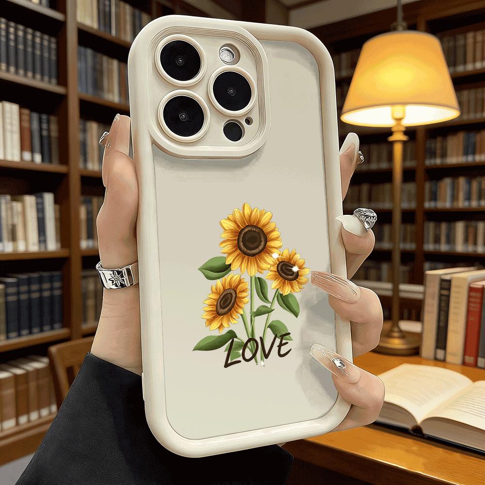 Sunflowers with Love Text Luxury Anti-Slip TPU Phone Case For Xiaomi Redmi Note 15 14 13 12 11 10 9 Pro Full Protective Cover