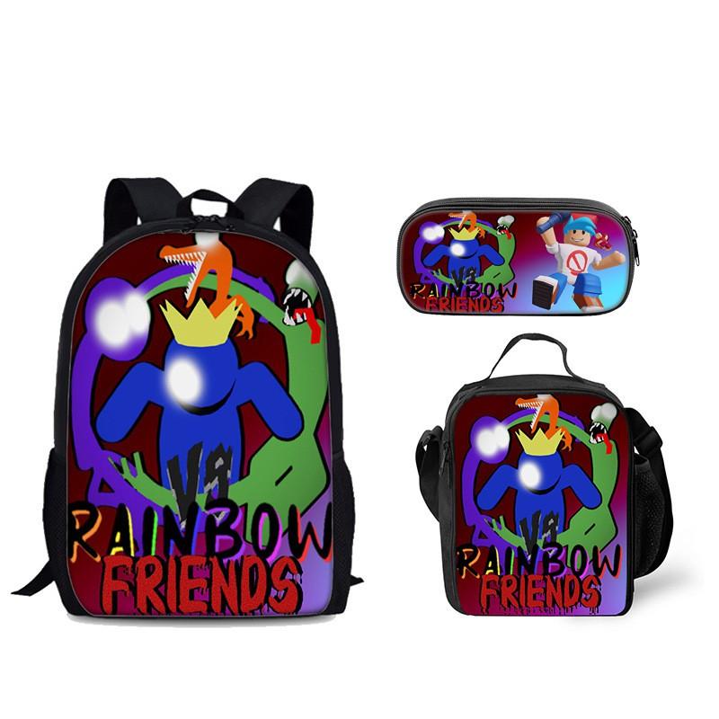 Rainbow Friends Themed Backpack Set With Lunch Tote Pencil Case - Unisex Nylon School Travel Bag 20-35L