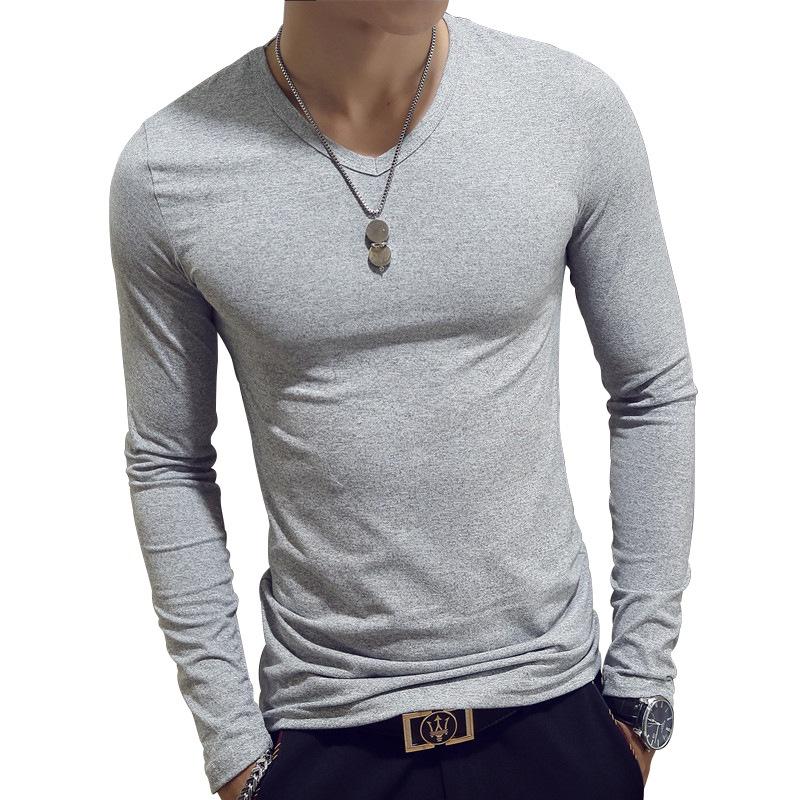 Elegant Solid Color Slim Fit Long-sleeved T-shirt For Men Fashionable And Comfortable