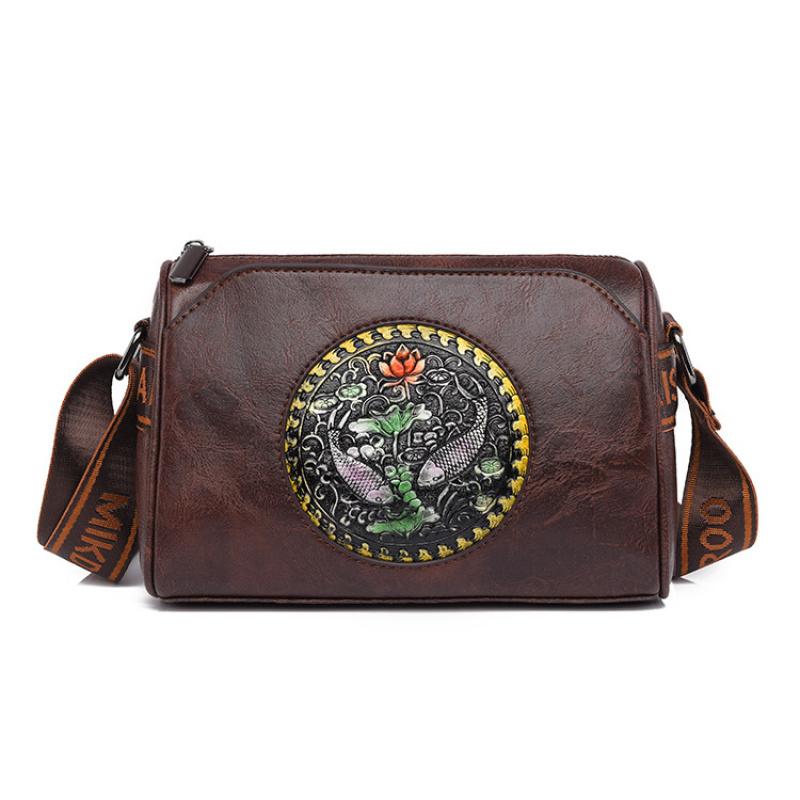 Retro Vintage Style Balck Brown Leather Crossbody Shoulder Bags For Women Casual Shopping Small Bag With Multi-Pockets