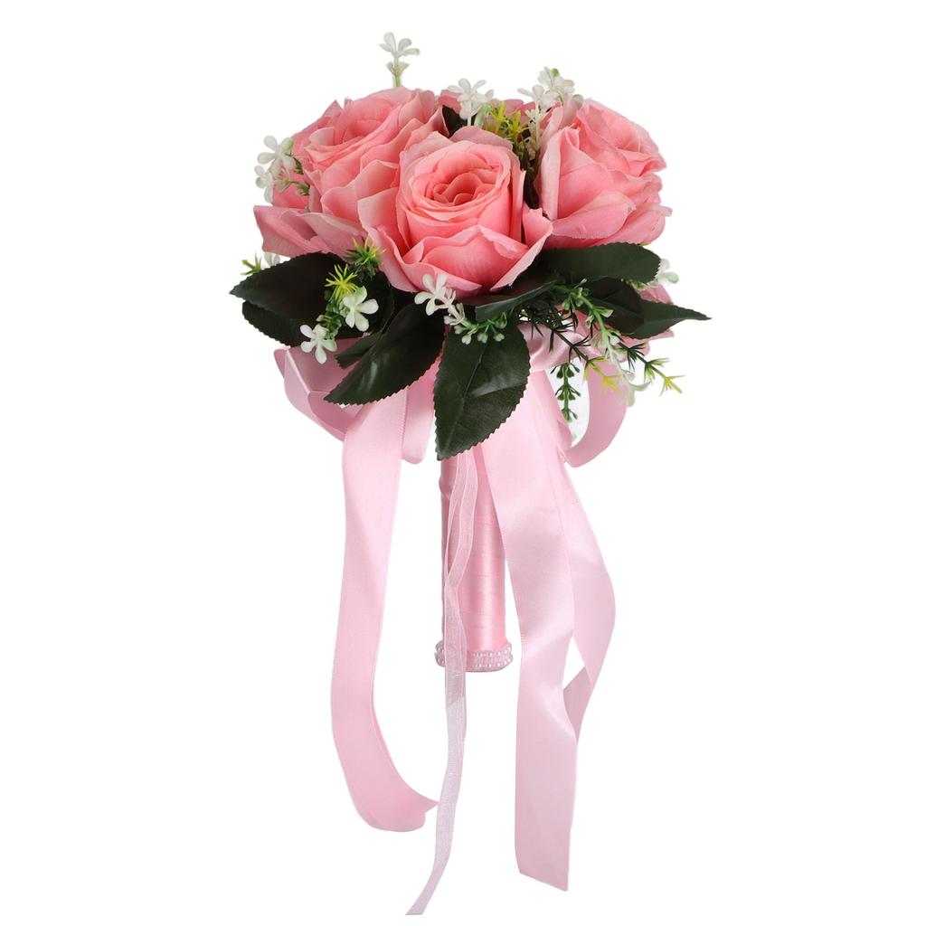 Artificial Wedding Bouquet Silk Flower Simulation Rose Bouquet for Bride Holding FlowersPink