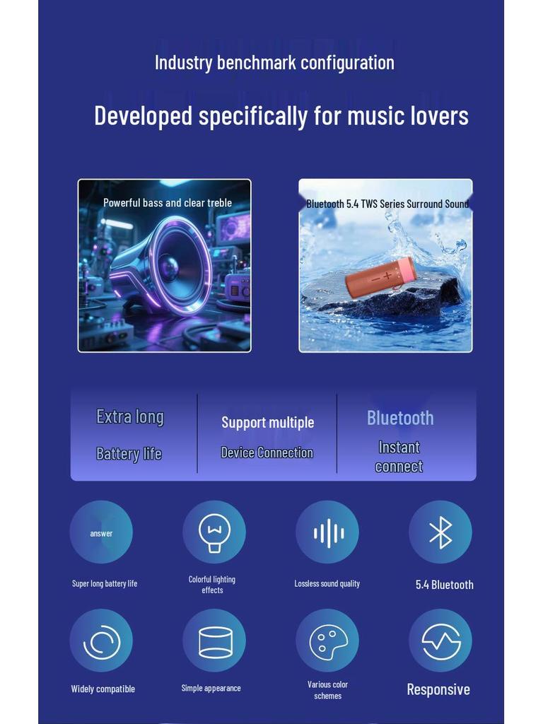 Bluetooth-колонка L-43: Hi-Fi Звук, Долгое Время Работы Батареи, Ослепительные Огни, Объемный Звук, Настольные Голосовые Вызовы
