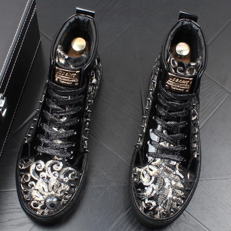 Мода Мужская Мода Повседневные Ботильоны Весна Осень Заклепки Роскошный Бренд Кроссовки Мужские Высокие Панк Стиль Обувь Zapatos Hombre a8