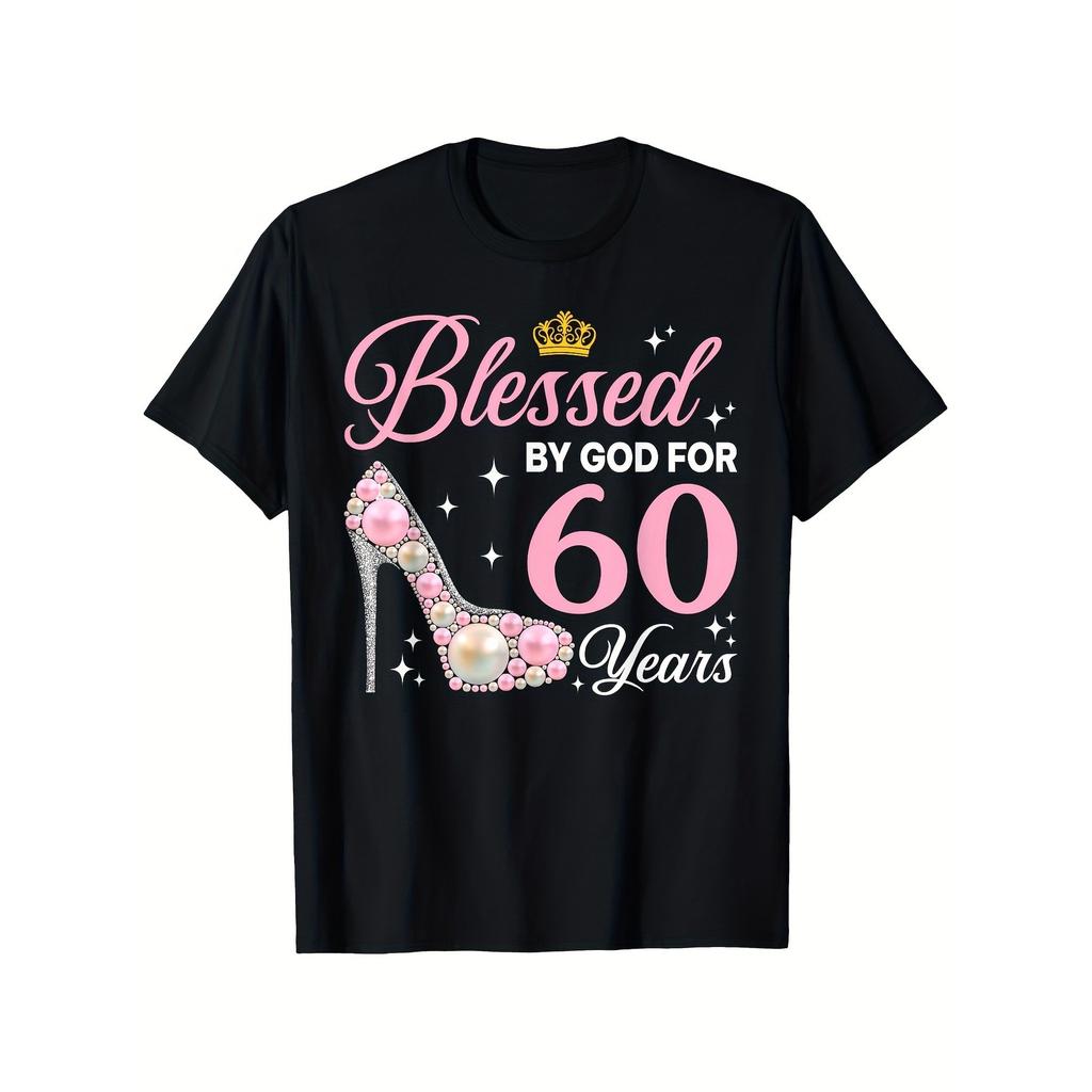 Blessed 60 Years Queen Graphic Tshirt For Men Relaxed Fit Crew Neck Cotton Tee
