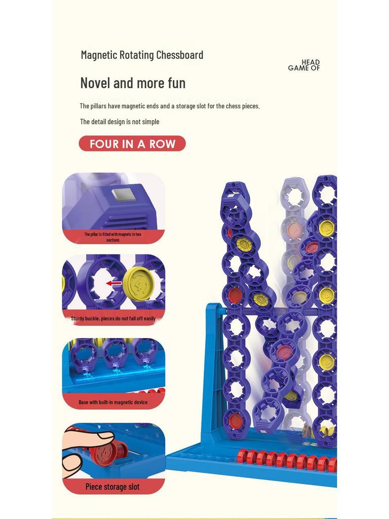 Educational Rotating Four-in-a-Row Table Game for Indoor Play