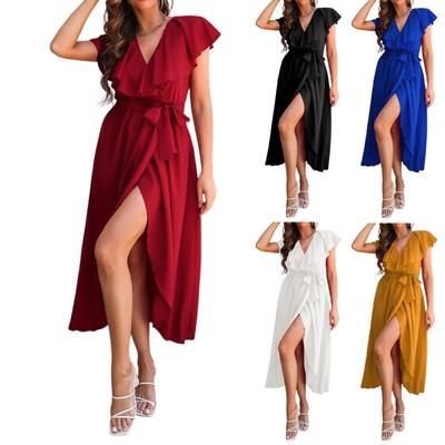 Женское модное однотонное платье без рукавов с V-образным вырезом