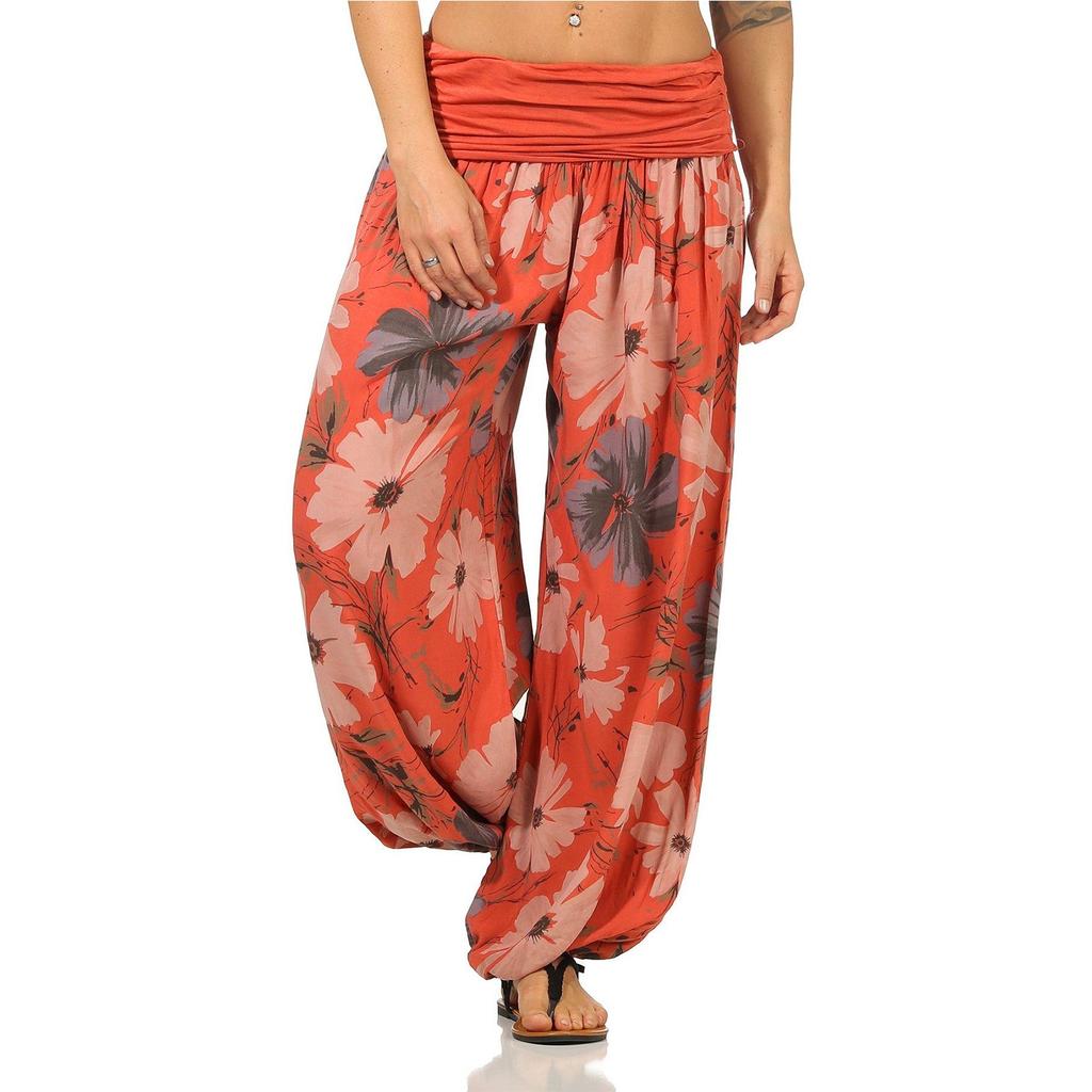 Women's Fashion Flower Print Elastic Waist Casual Pants Harlan Pants Home
