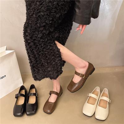 2025 весна и осень новые французские туфли Мэри Джейн женские корейские версии квадратная головка одна педаль неглубокое горло плоская подошва женские туфли Doudou