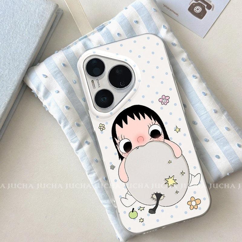 Применимо к чехлу для мобильного телефона Huawei pura90, персонализированный, новый, мультяшный, милый, promax, женский, с большим ртом, ест яблоко, нефритовый