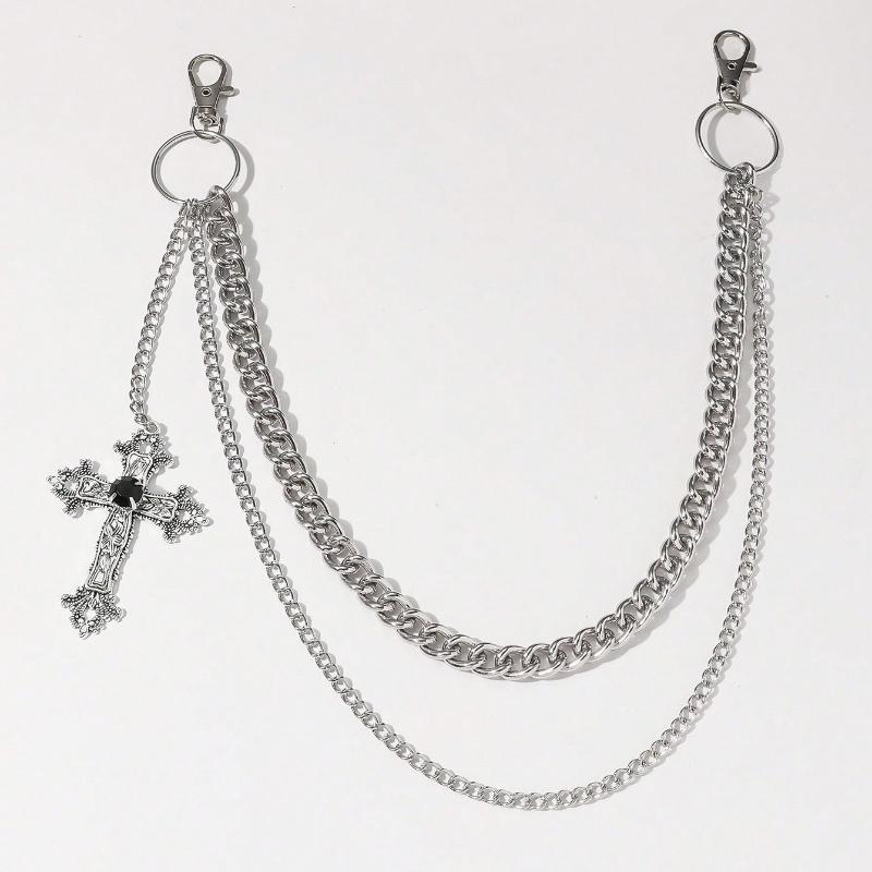 1 шт. Мужской двухслойный аксессуар из металла серебристого тона с большим кольцом, подходящий к брюкам костюма, летняя цепочка для брюк, школьные осенне-зимние аксессуары