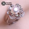 Natural Freshwater Pearl Rings For Women Fashion Female Cubic Zirconia CZ Flower Ring Pearl Jewelry Adjustable Ring