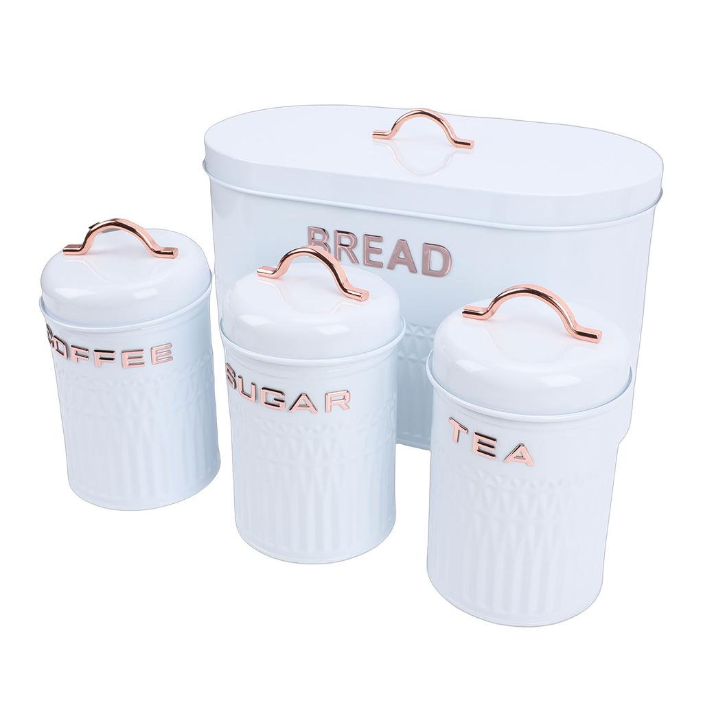 4PCS Bread Box and Canister Set Food Grade Iron Coffee Tea Sugar Storage Container Metal Bread Box Set for Kitchen