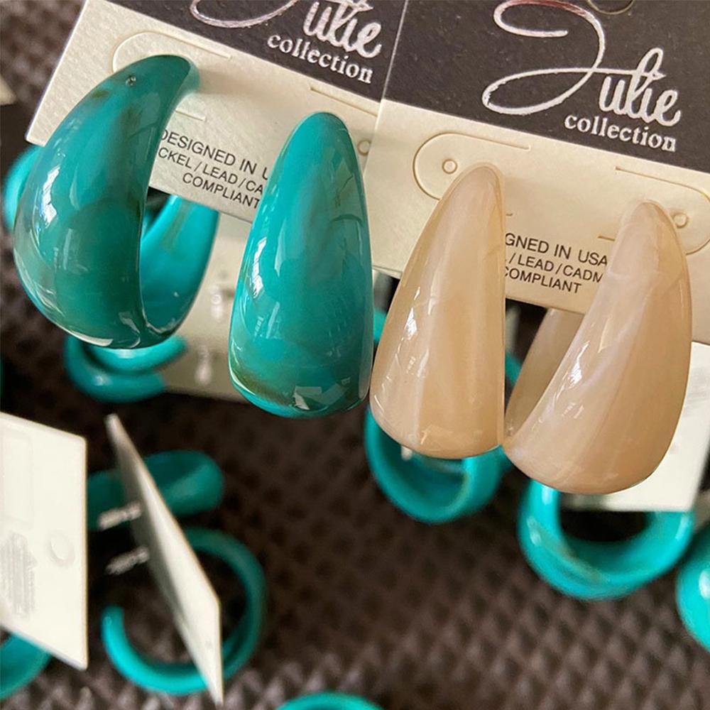 Подарки для девочек Серьги-кольца из смолы в винтажном стиле с геометрическим узором Прозрачные серьги в форме буквы C Акриловые серьги