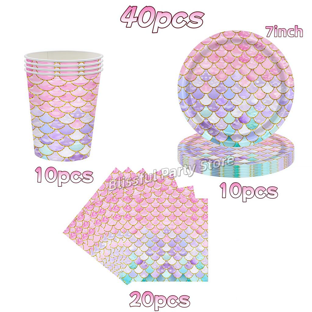 Украшения для дня рождения в стиле русалки Посуда Тарелка Чашка Салфетка Воздушный шар Баннер-гирлянда Декор для вечеринки Подарок для девочки Принадлежности для детского праздника