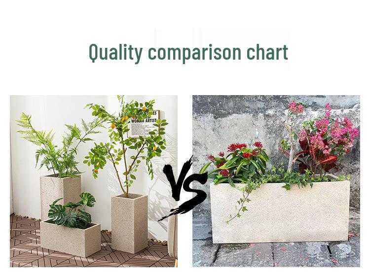 Extra Large Rectangular Magnesium Cement Flower Pot with Real Stone Finish for Family Balcony & Outdoor Use