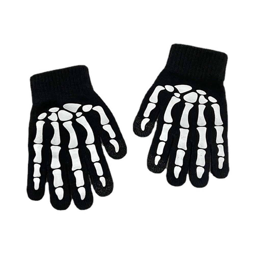 Knitting Gloves Skeleton Head Full Fingers Print Warm Breathable Slip Non Horror Gloves Boy Han W7Q4