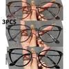 3Pcs Retro Cat Eye Myopia Glasses For Women Men Outdoor Anti-Blue Light Sight Eyeglasses