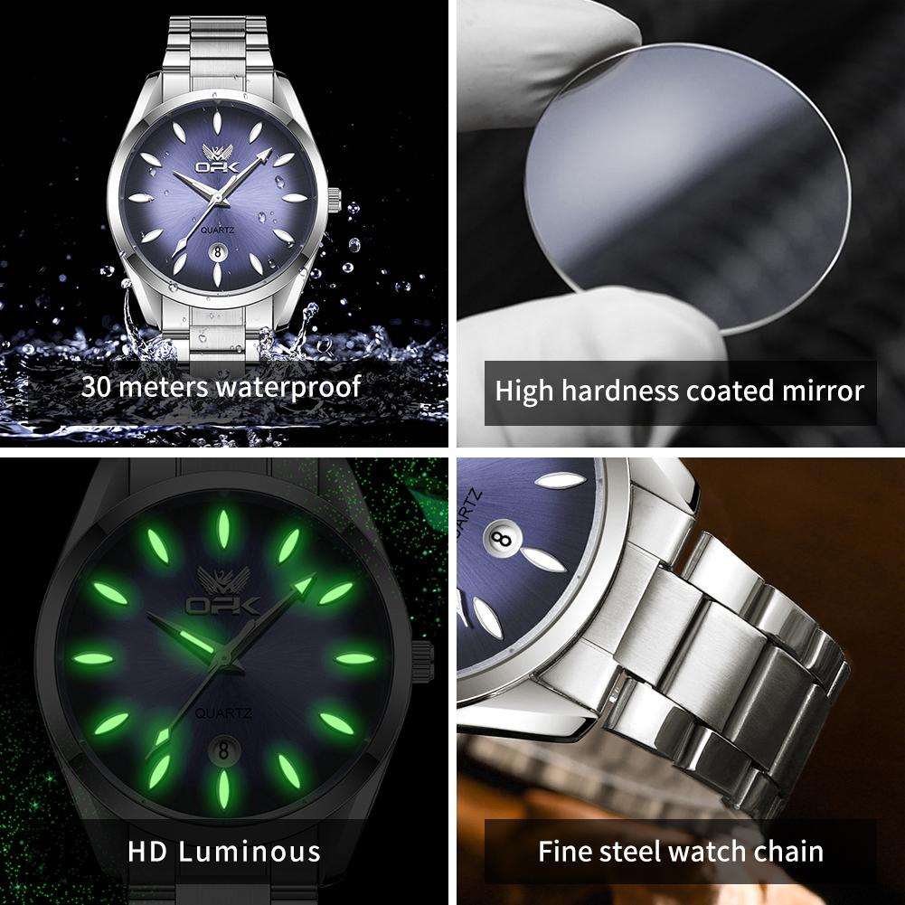 OPK 6038 Fashion Trendy Minimalist Men's Watches Date Waterproof Luminous Quartz Watch for Man Trend Original Genuine Wristwatch