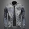 Men’s Retro Stand Collar Denim Motorcycle Jacket