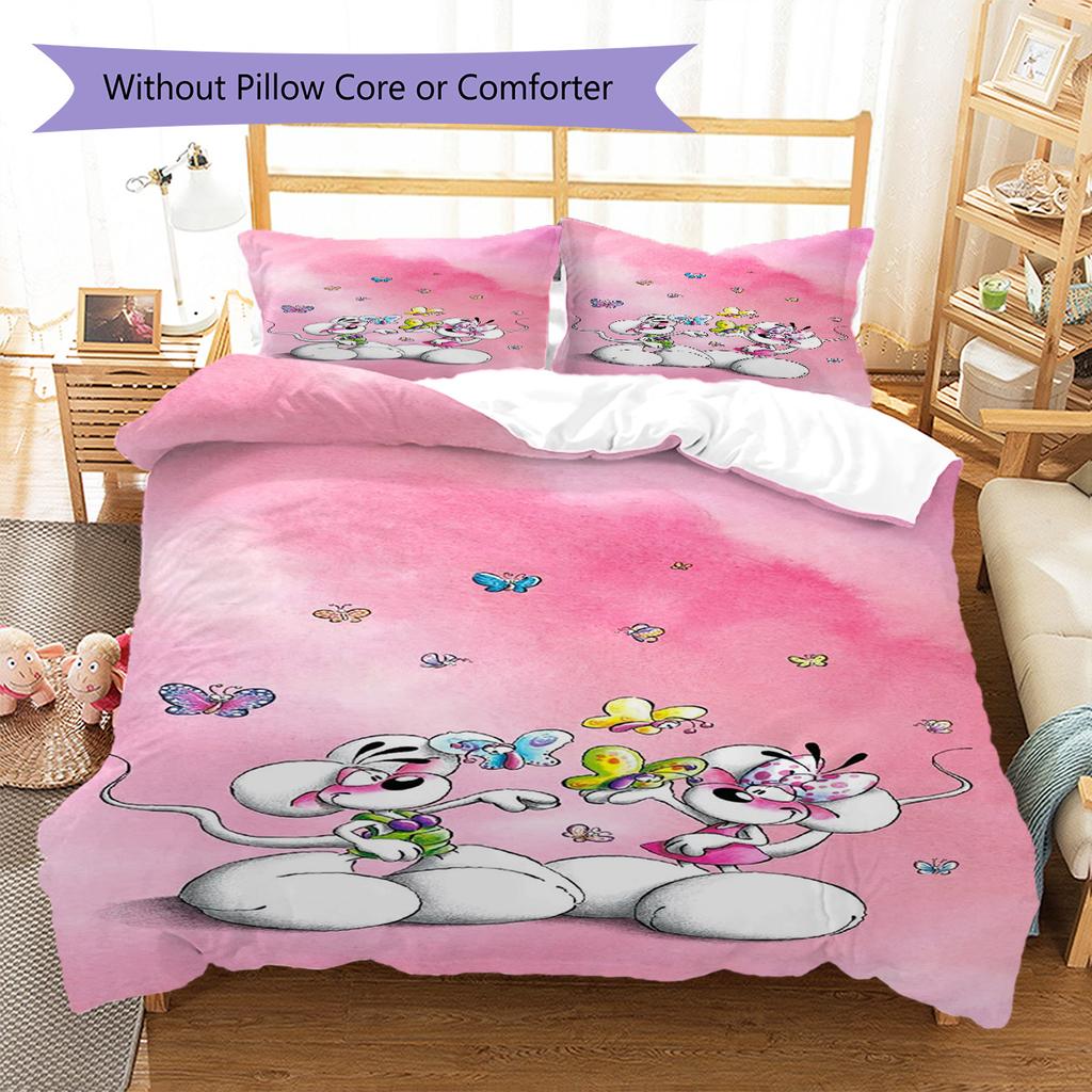 Diddl Pattern Bedding,Quilt Set Quilt Cover Pillowcase Home Birthday Gift (1 * duvet cover + 2 * pillowcase, without core)