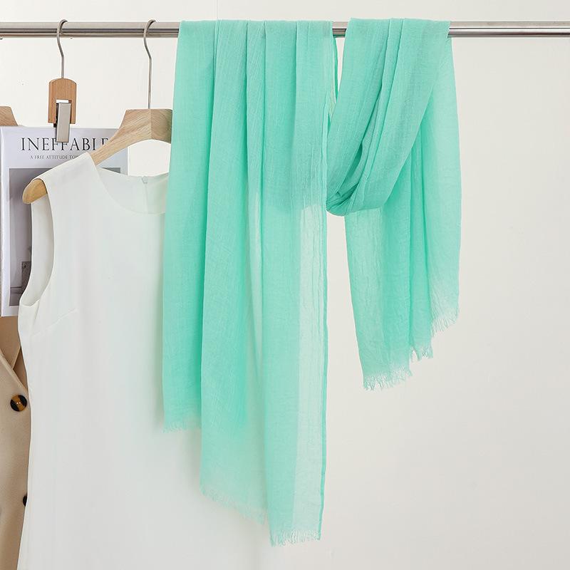 Однотонный тонкий шарф Женская солнцезащитная шаль Однотонный простой Имитация хлопка и льна Шелковый шарф Пряжа высокого класса
