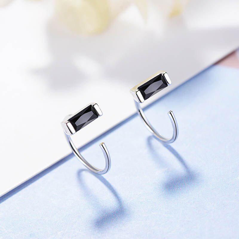 Женские серьги с прямоугольным, драгоценным камнем - Обсидиан