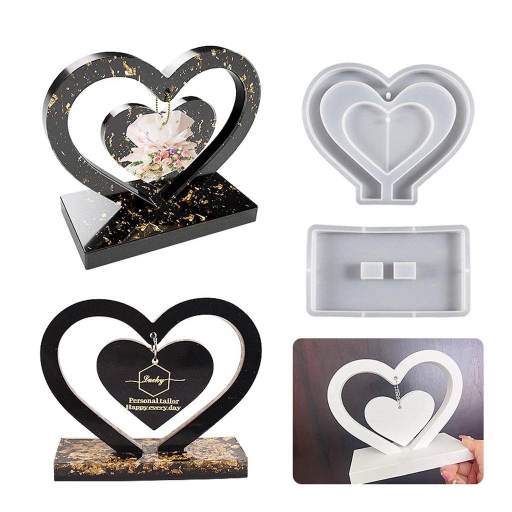 Resin Photo Frame Molds Heart Shape Silicone Mold for DIY Casting Epoxy Mould with Base Crafts for Table Home Decoration