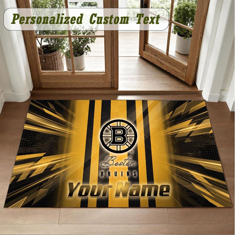 Crystal Velvet Square Rug Custom NameBoston Bruins Pattern Non Slip Home Floor Decor Rug