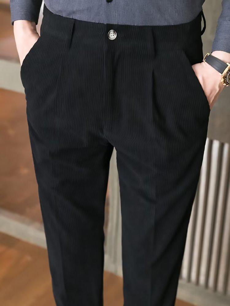 2023 Мужские облегающие брюки в полоску из вельвета - повседневные брюки в корейском стиле на осень