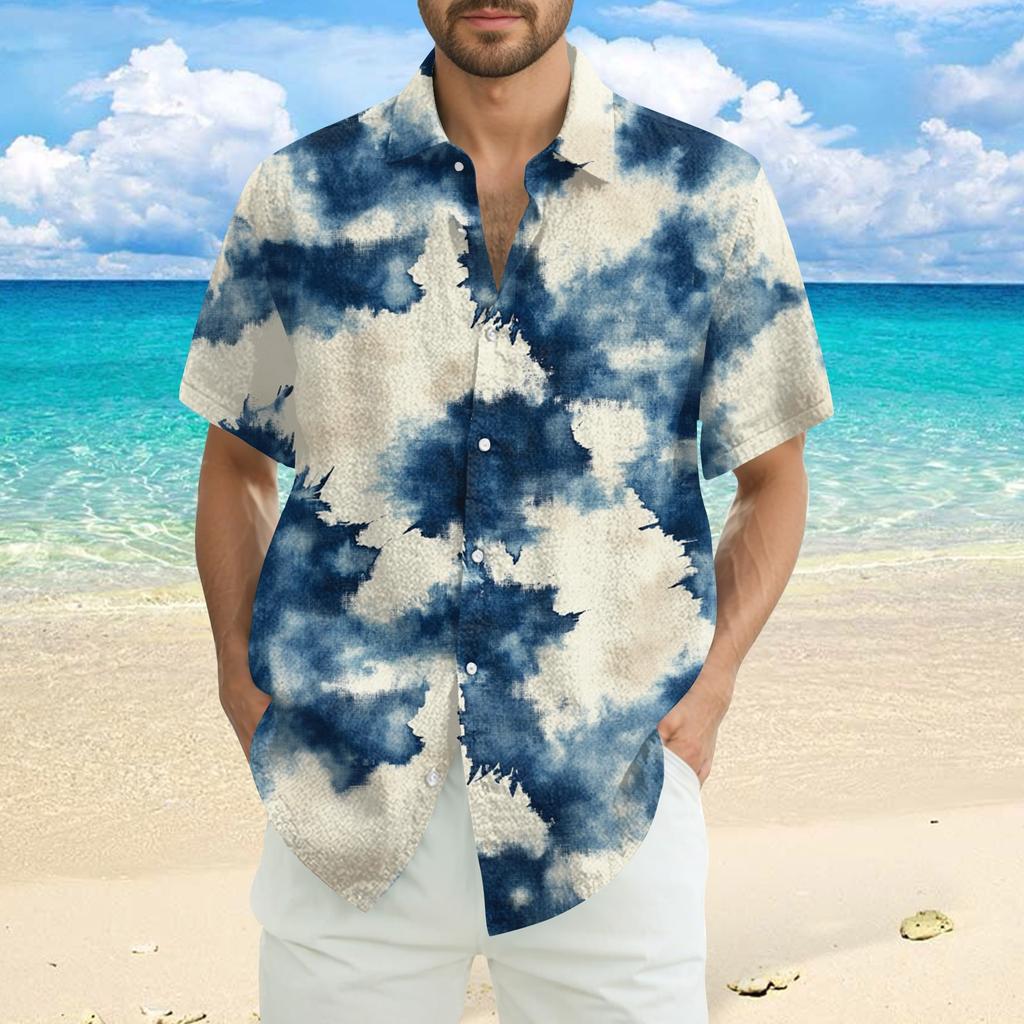 Men's Fashion Loose Tie-Dye Printed Short Sleeve Beach Shirt