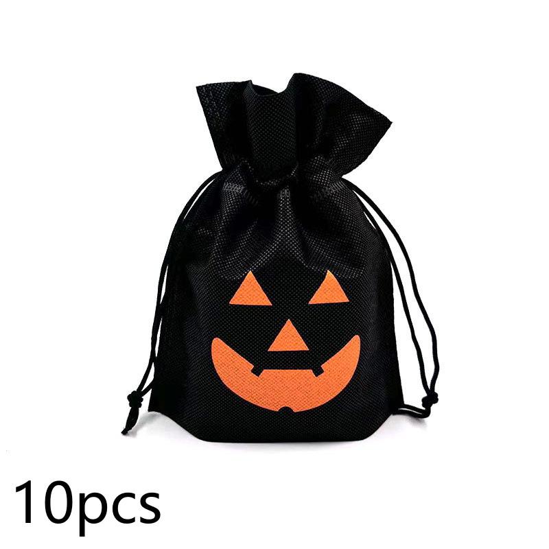 10Pcs Halloween Pumpkin Candy Holder Bags Non-Woven Fabric Portable Pouches for Holiday Party Supplies Trick or Treat Events