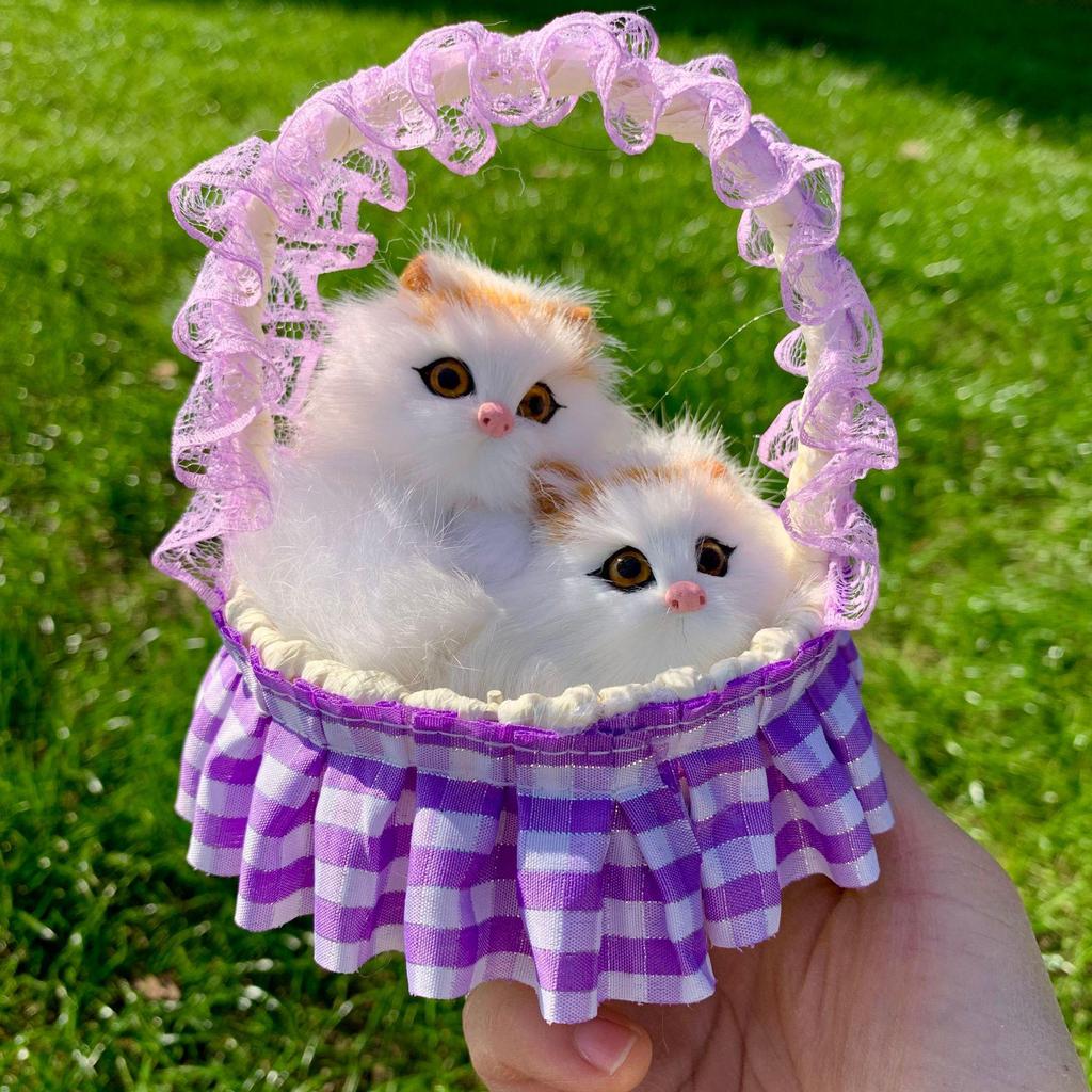 Фигурка Кошка-мать и котенок с корзиной - Игрушка-подарок для детей или девушки