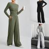 Fashion Knitted 2 Piece Sets Women Tracksuit Long Sleeve Vintage Sweater Crop Top Flare Pants Stretch Matching Suit Outfit