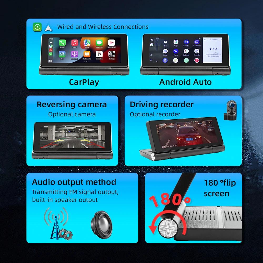 Универсальный автомобильный MP5-плеер 6,86 дюйма беспроводной CarPlay Android Auto мультимедиа портативный BT/AUX/FM передача сенсорный складной экран