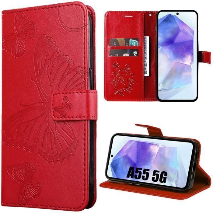 Coque de protection pour Samsung Galaxy A05s - Antichoc - Cuir Synthétique - Motif Papillon
