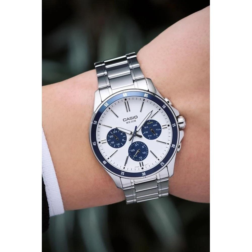 Casio Edifice MTP-1374D-7A2VDF Аналоговые часы Белый циферблат Серебристый браслет Мужские
