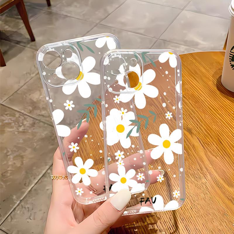Летние мелкие свежие цветы подходят для iphone17/16pm полностью закрывающийся силиконовый мягкий чехол Прозрачный чехол для мобильного телефона Apple 15