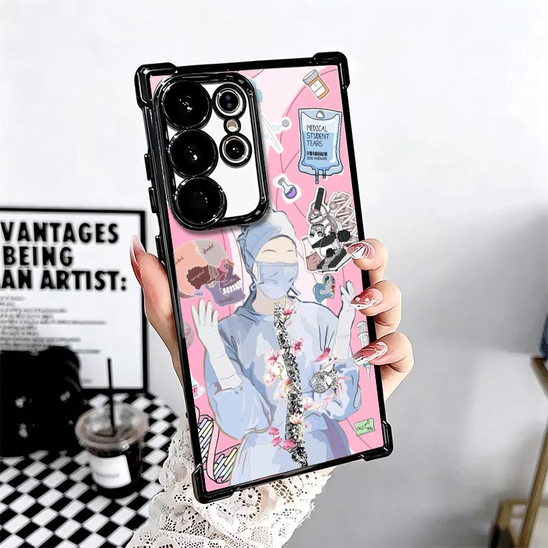 Doctor Nurse Cartoon Plating Phone Case For Samsung Galaxy S24 S25 FE S26 Edge S23 Ultra S22 S21 Plus S20 Anti-Fall Airabag Cove