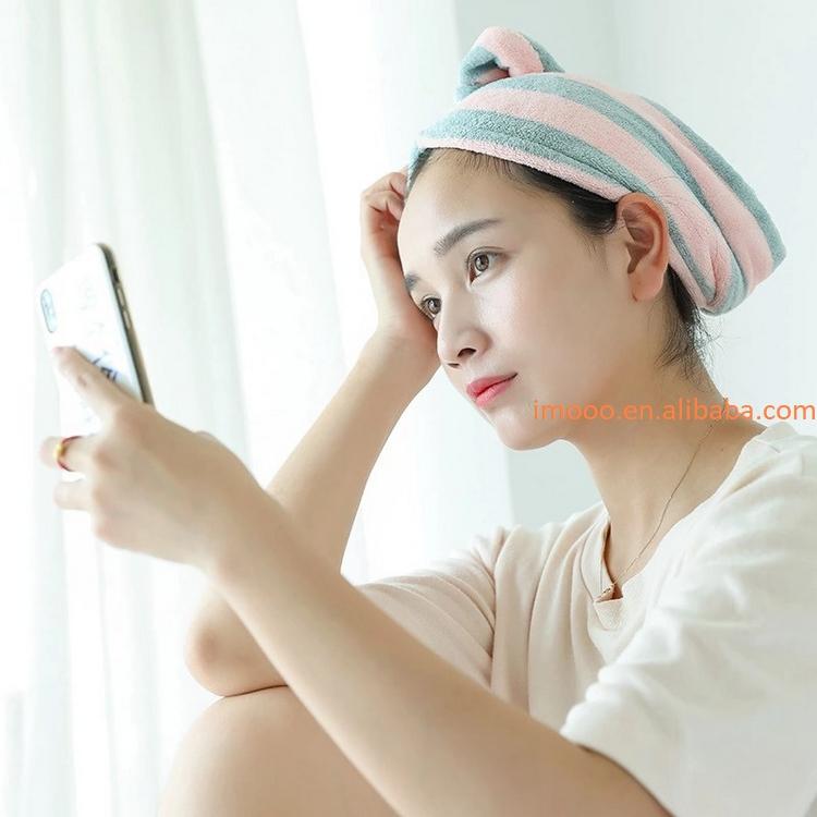Factory Price Dry Hair Towel Absorbent Striped Bath Towel Women Washcloth for Shower Bathroom Microfiber Home