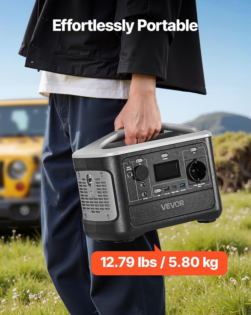 Portable Power Station, 600W Solar Generator Power Station, 493Wh LiFePO4 Battery Backup with 7 Output Ports for Home Emergency, Outdoor Camping, RV