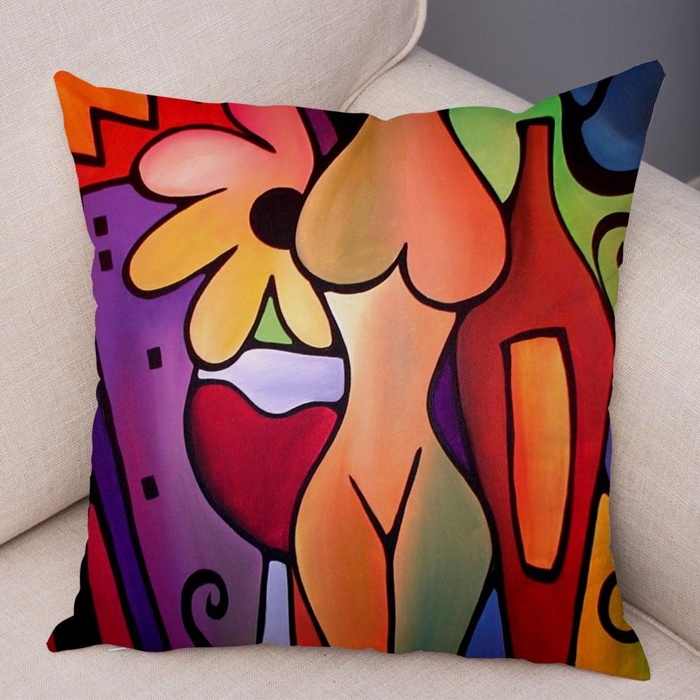 Домашний декор, абстрактная живопись, наволочка, декор в скандинавском стиле, красочная наволочка с принтом мультяшной девушки