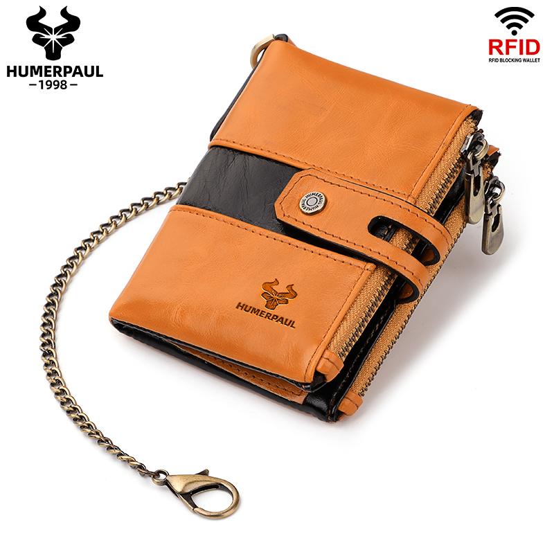 Humerpaul Genuine Leather Wallet Men Coin Purse Hasp Black Color With Chain Male Wallet Portomonee PORTFOLIO Money Bag Small