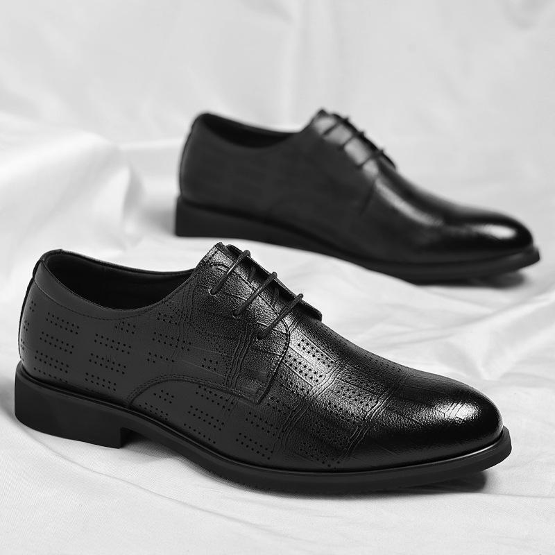 Мода 2025 Лето Деловой Формальный Кожаные Туфли для Мужчин Перфорированные Повседневные Мужские Увеличивающие Рост Свадебные Туфли для Жениха