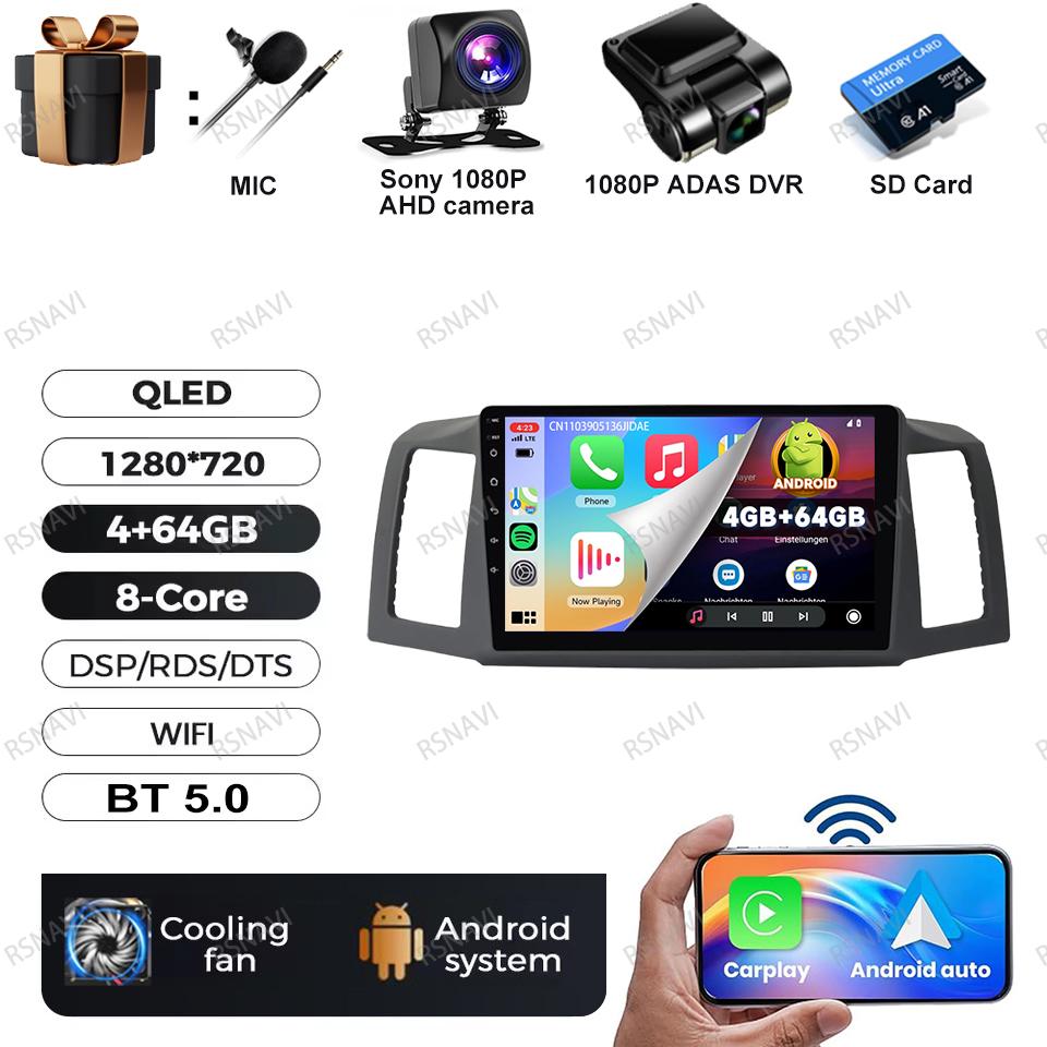 Car Radio Android 16 For Jeep Grand Cherokee 2004 2005 2006 2007 DSP QLED Wireless Carplay Auto Autoradio GPS Stereo DVD 4G LTE