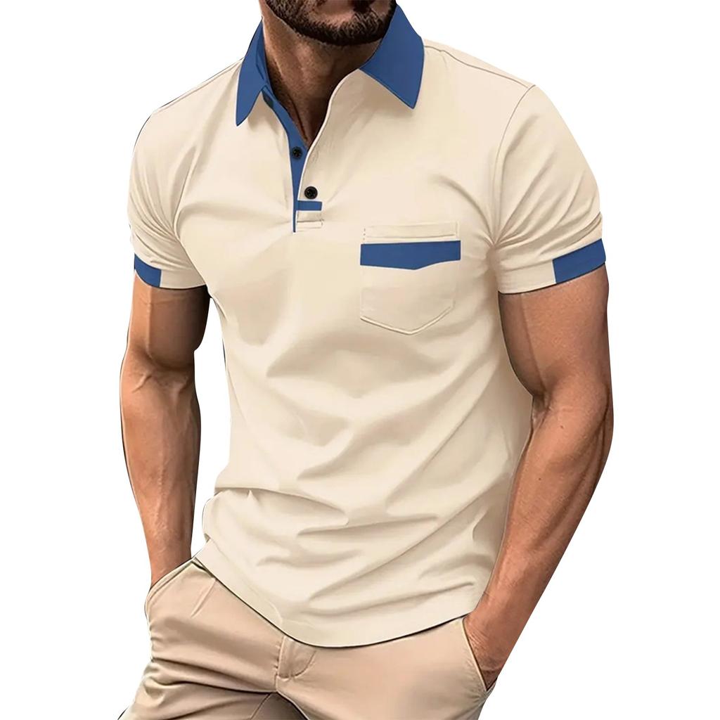 Men's Short Sleeved Lapel Collar T-shirt Casual Round Neck Top