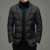 Men's Warm Casual Down Jacket with Detachable Stand Collar, Autumn/Winter Style, Fake Two-Piece Design